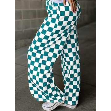 Acelitt Women's Stylish Checkered Beach Pants Lightweight