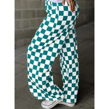 Acelitt Women's Stylish Checkered Beach Pants Lightweight