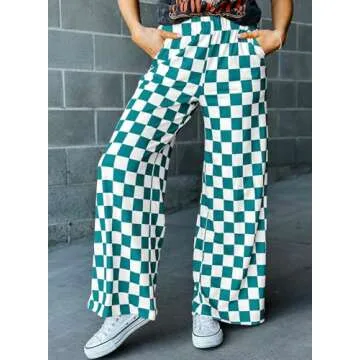 Acelitt Women's Stylish Checkered Beach Pants Lightweight