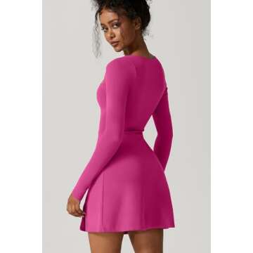 QINSEN Woman's Trendy Square Neck Top High Waist Side Slit Mini Length Dress Azalea S