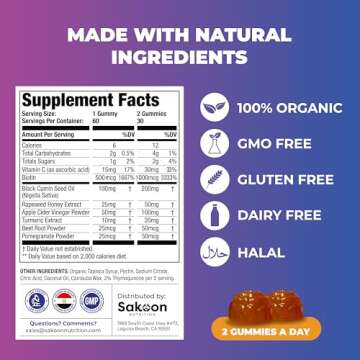 Sakoon nutrition Black Seed Oil Gummies with Honey and W/ 2%+ THYMOQUINONE - Nigella Sativa Seeds - Super antioxidant for Immune Support, Joints, Digestion, Hair & Skin - 60 Gummies