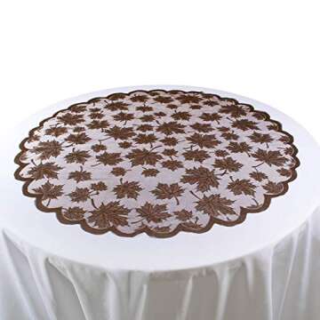 DII CAMZ36555 40" Round Lace Table topper, Maple Leaf Brown - Perfect for Fall, Thanksgiving, Catering Events, Dinner Parties, Special Occasions or Seasonal Décor