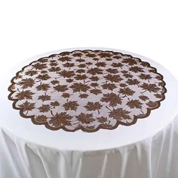 DII CAMZ36555 40" Round Lace Table topper, Maple Leaf Brown - Perfect for Fall, Thanksgiving, Catering Events, Dinner Parties, Special Occasions or Seasonal Décor