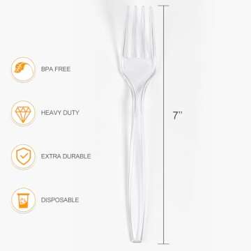 [100 Count] Clear Plastic Forks Heavy Duty, Premium Disposable Forks, Durable Plastic Cutlery for Pa...
