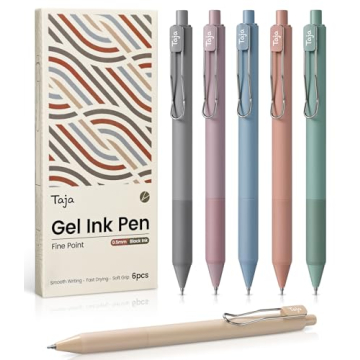 Taja Gel Pens Set - 6pcs Smooth Writing Ink Pens with Quick-Dry Technology