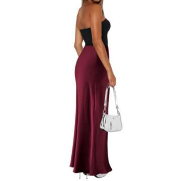Amy Babe Skirts for Women Trendy Maxi Skirt Silk Elegant Cocktail Party Wedding Wine Red Skirt X-Lar...