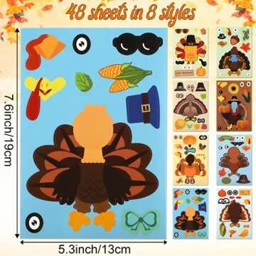 NOVWANG Turkey Stickers - 48 Sheets of Fun Thanksgiving DIY Crafts