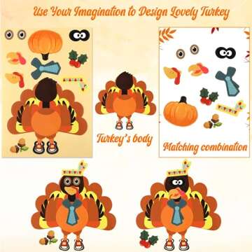NOVWANG Turkey Stickers - Creative Thanksgiving Fun for Kids