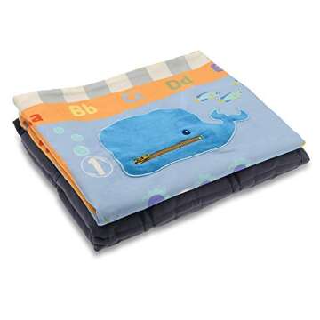 Reecio Weighted Lap Pad Blanket (3 lbs, 20 x 24in) for Toddler Kids & Washable Cover, Unique Cotton/Minky Fidget Cover Designed in The USA, Travel Size Childrens Throw - with Wash Bag (Sensory Sea)
