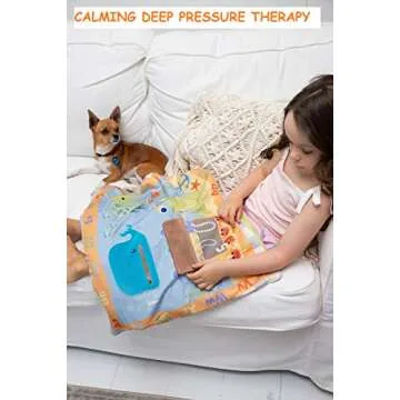 Reecio Weighted Lap Pad Blanket (3 lbs, 20 x 24in) for Toddler Kids & Washable Cover, Unique Cotton/Minky Fidget Cover Designed in The USA, Travel Size Childrens Throw - with Wash Bag (Sensory Sea)