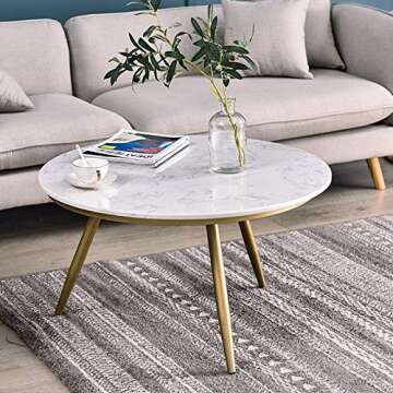 EKR Real Marble Coffee Table Gold Modern Accent Table Round Nesting Table Contemporary Desk Living R...