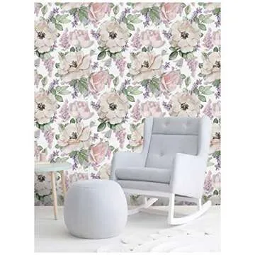 HAOKHOME Peony Peel and Stick Floral Wallpaper Removable Beige/Pink/Grey Vinyl Cabinet Self Adhesive Shelf Liner 17.7in x 9.8ft