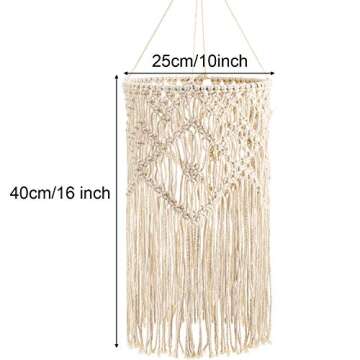 Boao Boho Hanging Lamp Shade Macrame Lamp Shade Light Cover Pendant Light Shade Ceiling Decor for Living Room, Bedroom and Bathroom, Warm White, Bulb Not Included