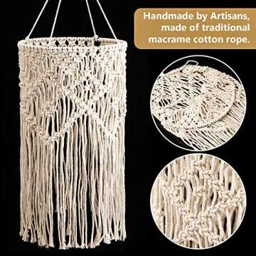 Boao Boho Hanging Lamp Shade Macrame Lamp Shade Light Cover Pendant Light Shade Ceiling Decor for Living Room, Bedroom and Bathroom, Warm White, Bulb Not Included