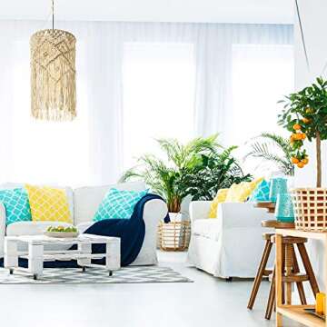 Boao Boho Hanging Lamp Shade Macrame Lamp Shade Light Cover Pendant Light Shade Ceiling Decor for Living Room, Bedroom and Bathroom, Warm White, Bulb Not Included