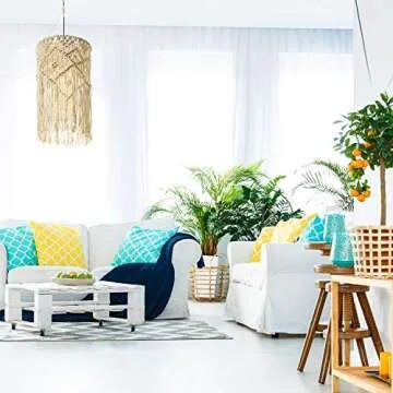 Boao Boho Hanging Lamp Shade Macrame Lamp Shade Light Cover Pendant Light Shade Ceiling Decor for Living Room, Bedroom and Bathroom, Warm White, Bulb Not Included