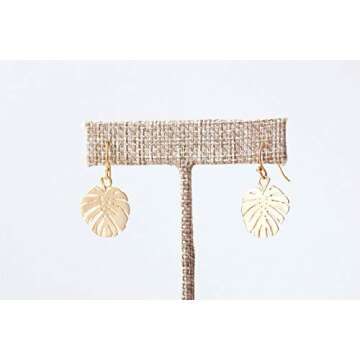 Monstera Leaf Handmade Earrings Botanical Floral Jewelry Gold Tropical Earrings Plant Lady Minimalist Earrings Dangle Earrings Gold Earrings
