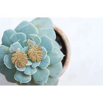 Monstera Leaf Handmade Earrings Botanical Floral Jewelry Gold Tropical Earrings Plant Lady Minimalist Earrings Dangle Earrings Gold Earrings