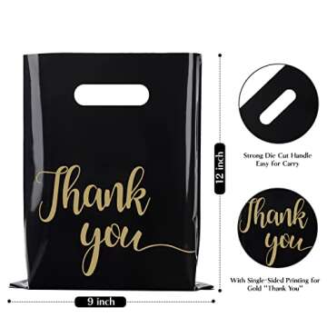 Jutieuo 100 Pack Black Thank You Shopping Bags - 9"x12" Extra Thick 2.36 Mil Plastic Retail Thank Yo...