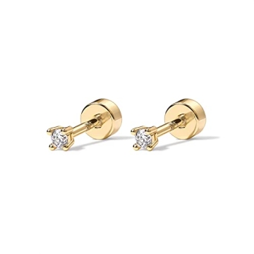 PAVOI 14K Gold Plated Cubic Zirconia Flat Back Earrings