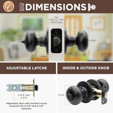 Copper Creek Matte Black Door Knobs - Round Colonial Knob with Privacy Locking Function for Home Improvement, 1 Pack - Fits All Standard Doors - Locking Door Knob for Bedroom and Bathroom Use