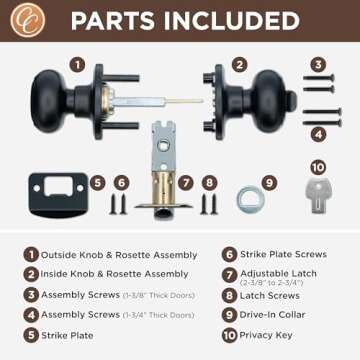 Copper Creek Matte Black Door Knobs - Round Colonial Knob with Privacy Locking Function for Home Improvement, 1 Pack - Fits All Standard Doors - Locking Door Knob for Bedroom and Bathroom Use