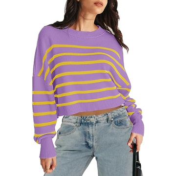 Stylish MEROKEETY Women’s Striped Sweater - Trendy Look