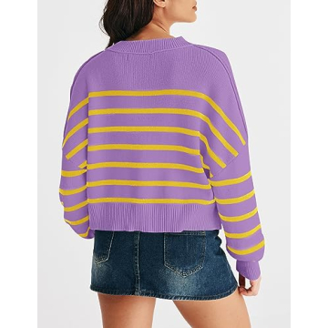 Stylish MEROKEETY Women’s Striped Sweater - Trendy Look