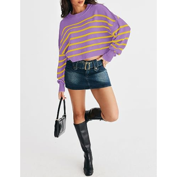 Stylish MEROKEETY Women’s Striped Sweater - Trendy Look