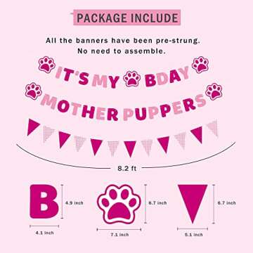 Vicycaty Puppy Dog Birthday Banner, Mother Puppers, It's My Bday, Pink Pennants, 98.43x16.69 inches ...