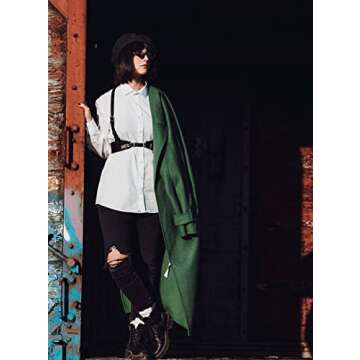 Hitele Waist Punk Vest Belt Fashion Body Chain Black Leather Gothic Adjustable Body Corset Accessory For Parties and Dates (Black L)