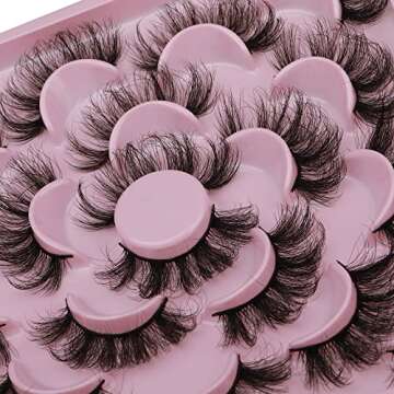 Pleell Dramatic Lashes Mink Fluffy False Eyelashes Wispy Long Thick Full Volume Fake Eye Lashes Pack 10 Pairs