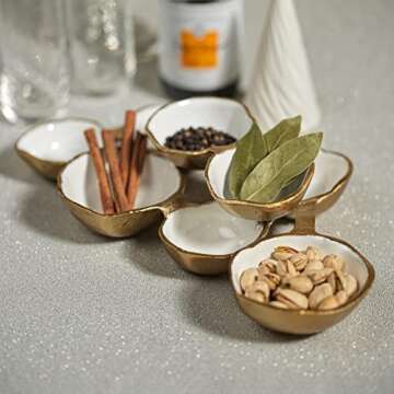 Zodax Cluster of 8 Round Serving Bowls in Gold and White - Versatile and Elegant Serving Solutions