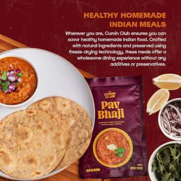 The Cumin Club Indian Ready to Eat Meals Pack of 5 |10 Servings - Paneer Tikka Masala, Sambar Idly, Pav Bhaji, Methi Matar Malai, Dal Tadka - Instant Food Just Add Hot Water, No Preservatives