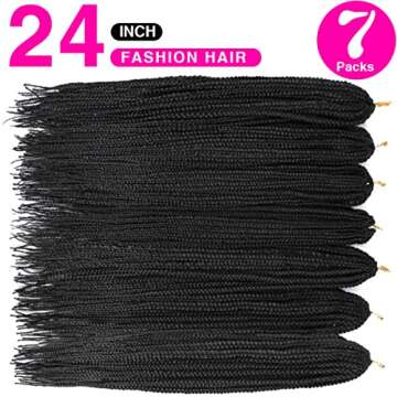 7 Packs 24 Inch crochet box braids Medium box braids crochet hair extensions 3X box Braided Crochet ...