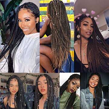7 Packs 24 Inch crochet box braids Medium box braids crochet hair extensions 3X box Braided Crochet Hair synthetic braiding Hair 24 Strands/Pack (24inch, 1B)