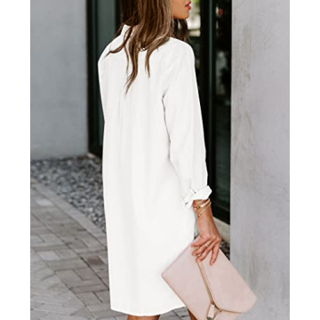 Aoudery Women's Cotton Button Down Shirt Dress with Pockets