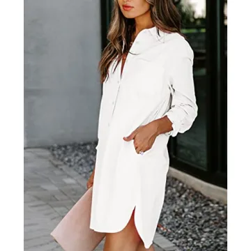 Aoudery Women's Cotton Button Down Shirt Dress with Pockets