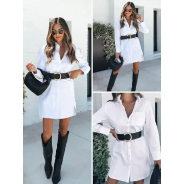 Aoudery Women's Cotton Button Down Shirt Dress with Pockets
