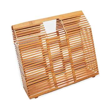 BAMBOO BAGS FOR WOMEN Hybrid Fashionista HANDMADE Boho Bags Eco Friendly (Rectangular Bamboo Bag, WHITE)