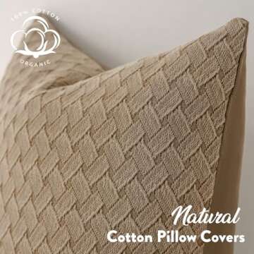 FIOUOVO 18x18 Pillow Covers 100% Cotton Brown Pillow Covers Decorative Neutral Pillow Covers Couch P...