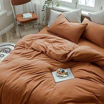 MKXI Pumpkin Duvet Cover Burnt Orange Fall Beddings Queen Comforter Cover Set Terracotta Bed Cover Breathable Jersey Cotton Bedding Collection Easy Care Solid Color Adults Bedding Set 3 Piece