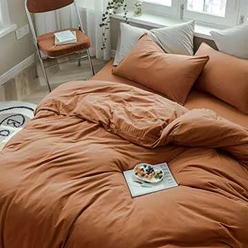 MKXI Pumpkin Duvet Cover Burnt Orange Fall Beddings Queen Comforter Cover Set Terracotta Bed Cover Breathable Jersey Cotton Bedding Collection Easy Care Solid Color Adults Bedding Set 3 Piece
