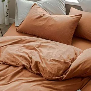 MKXI Pumpkin Duvet Cover Burnt Orange Fall Beddings Queen Comforter Cover Set Terracotta Bed Cover Breathable Jersey Cotton Bedding Collection Easy Care Solid Color Adults Bedding Set 3 Piece