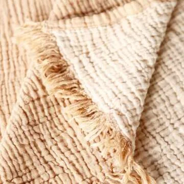 Cacala Muslin Throw Blanket – Muslin Blankets for Adults – Natural Cotton Throw Blankets for Bed and Sofa – Soft and Lightweight 4 Layers – All-Season Boho Throw (78" x 95", Beige)