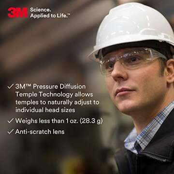3M Safety Glasses, SecureFit, 1 Pair, ANSI Z87, Anti-Scratch, Clear Lens, Clear Frame, Secure Comfortable Fit