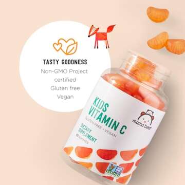 Amazon Brand - Mama Bear Vegan Kids Vitamin C, Orange, 60 Count, Immune Health, 125 mg per Gummy