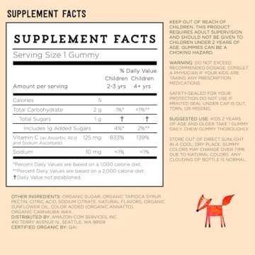 Amazon Brand - Mama Bear Vegan Kids Vitamin C, Orange, 60 Count, Immune Health, 125 mg per Gummy