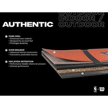 WILSON NBA Authentic Series Basketball - Indoor/Outdoor, Size 5 - 27.5"