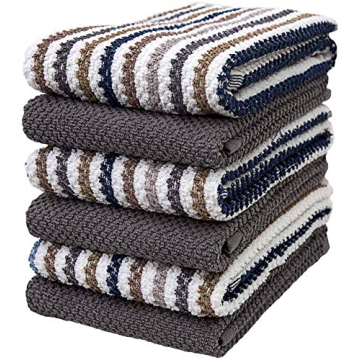 Premium Kitchen Towels (16”x 26”, 6 Pack) | Large Cotton Kitchen Hand Towels | Popcorn Striped D...